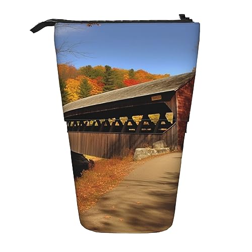 Albany Covered Bridge Stand-Federmäppchen, niedliche Stifttasche, Teleskop-Briefpapiertasche, Make-up-Kosmetiktasche für Frauen im Büro von Ahdyr