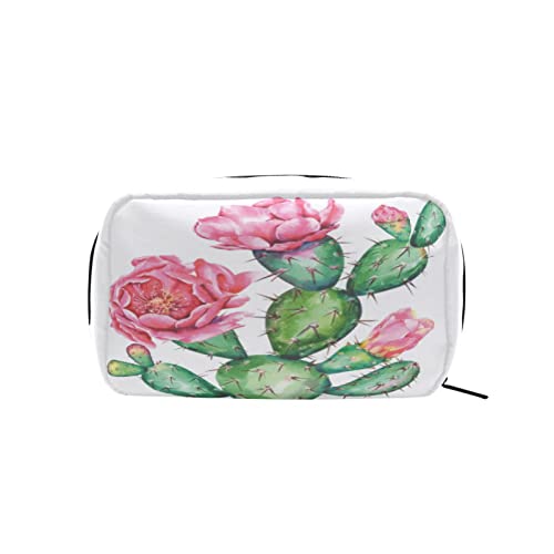 Aquarell-Kaktus-Rosa-Blumen-Make-up-Tasche, tragbare Organizer-Kosmetiktasche für Reisen, Make-up-Tasche, Geschenke, Kulturbeutel für den täglichen Gebrauch für Mädchen und Frauen von Ahdyr