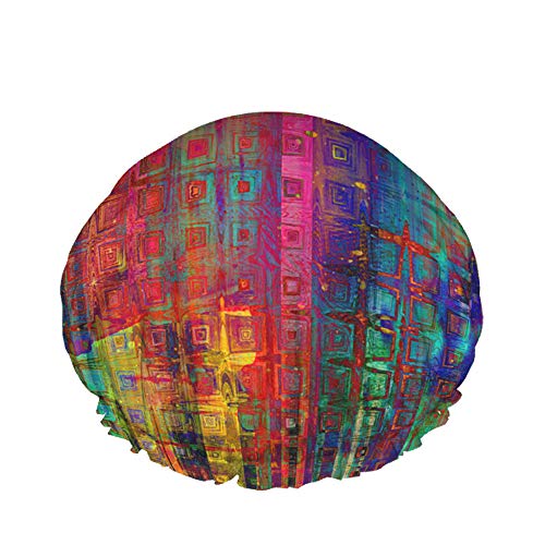 Art Bath Shower Cap Rainbow Abstract Grunge Textur Graffiti Geometrisches Muster Modernes Design Duschhauben für Frauen DoubleBathing Duschhut Haarschutz Wiederverwendbar von Ahdyr