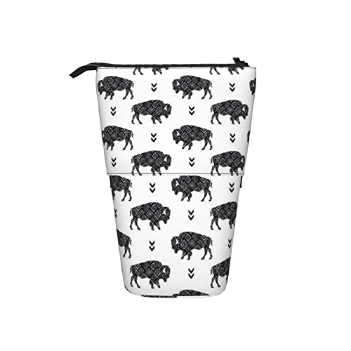 Aztec Bison Schwarz Weiß Teleskop Federmäppchen Stand-Up Organizer Kosmetiktasche Make-up Tasche Schreibwaren Stiftetui von Ahdyr