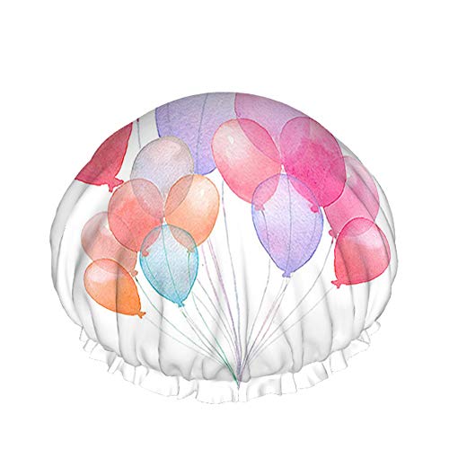 Ballon-Duschkappe Bunte Luftballons Himmel für Hochzeitsfeier Große Badekappen für Frauen Männer Mädchen Langes Haar Wasserdichte wiederverwendbare Hüte von Ahdyr