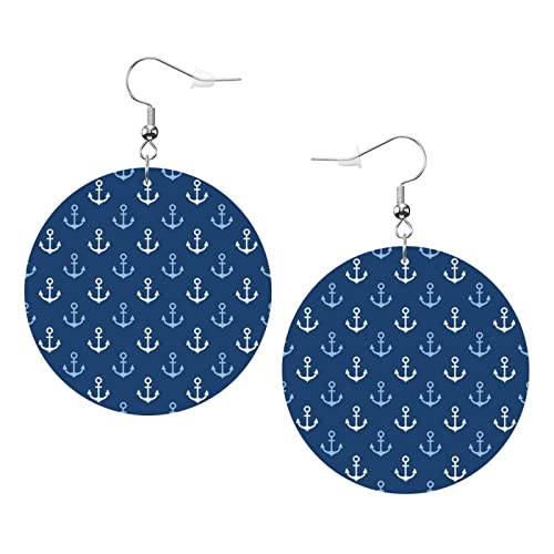 Blaue und hellblaue Anker, runde Kunstleder-Ohrringe für Teenager-Mädchen und Frauen, Tropfen-Ohrringe, Geschenk von Ahdyr