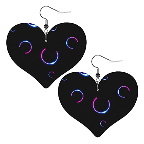 Blaue und lila leuchtende runde Bogenformen, Kunstleder-Herz-Ohrringe für Teenager-Mädchen und Frauen, Tropfen-Ohrringe, Geschenk von Ahdyr
