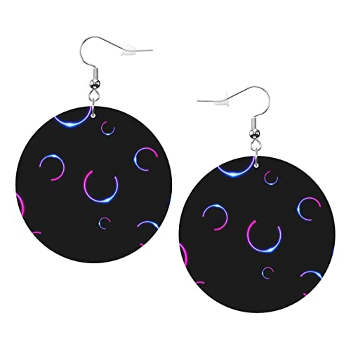 Blaue und lila leuchtende runde Bogenformen, runde Kunstleder-Ohrringe für Teenager-Mädchen und Frauen, Tropfen-Ohrringe, Geschenk von Ahdyr