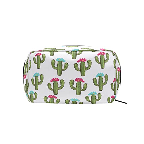 Blühender Kaktus, rosa, Blaue Blumen, Make-up-Tasche, tragbare Organizer-Kosmetiktasche für Reisen, Make-up-Tasche, Geschenke, Kulturbeutel für den täglichen Gebrauch für Mädchen und Frauen von Ahdyr