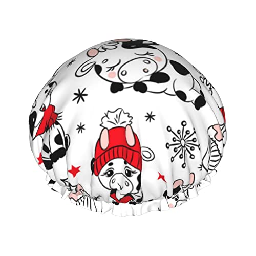 Bull Christmas On White Duschhaube, wiederverwendbare Duschhauben für Frauen, langes Haar, doppelschichtiger wasserdichter Duschhut, Haarschutz für Kinder, Mädchen, Männer von Ahdyr