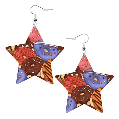 Bunte Glasur-Donuts-Ohrringe aus Kunstleder mit Sternen, für Teenager, Mädchen und Frauen, Tropfen-Ohrringe, Geschenk von Ahdyr