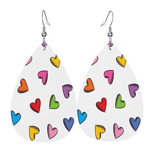 Bunte Herzen. Tropfen-Ohrringe aus Kunstleder für Teenager-Mädchen und Frauen, Tropfen-Ohrringe, Geschenk von Ahdyr