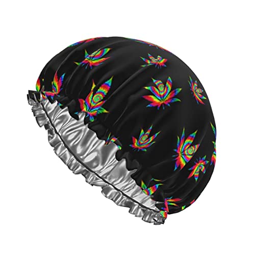 Bunte Weed Leaf Duschhaube Wiederverwendbare Badekappe für Frauen Haarschutz Weiche Haarhaube mit PEVA-Futter und elastischem Band Mode-Haar-Badekappen Doppellagiger wasserdichter Bade-Duschhut von Ahdyr