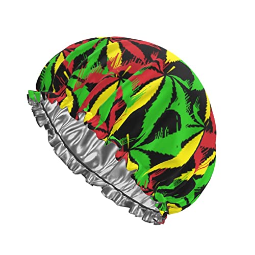 Bunte Weed Leaf Duschhaube Wiederverwendbare Badekappe für Frauen Haarschutz Weiche Haarhaube mit PEVA-Futter und elastischem Band Mode-Haar-Badekappen Doppellagiger wasserdichter Bade-Duschhut von Ahdyr