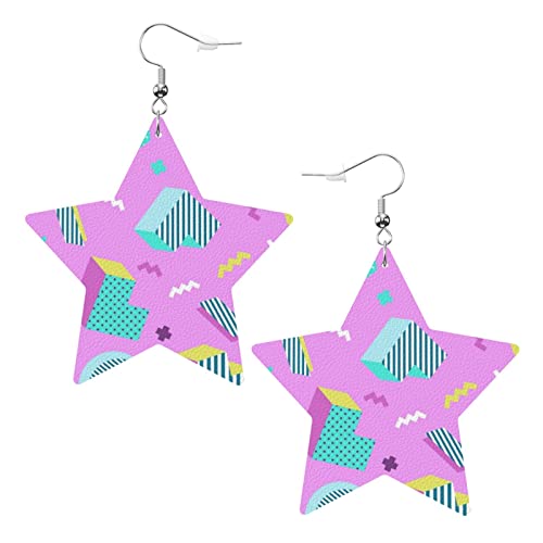 Bunter, altmodischer geometrischer violetter Hintergrund, Retro-Stil. Ohrringe aus Kunstleder mit Sternen, für Teenager, Mädchen und Frauen, Tropfen-Ohrringe, Geschenk von Ahdyr