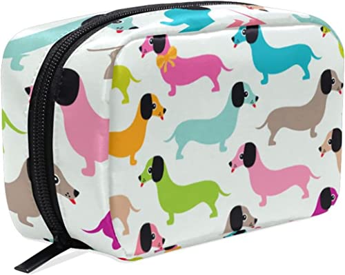 Bunter Dackel-Hundewelpen-Make-up-Tasche, tragbare Organizer-Kosmetiktasche für Reisen, Make-up-Tasche, Geschenke, Kulturbeutel für den täglichen Gebrauch für Mädchen und Frauen von Ahdyr