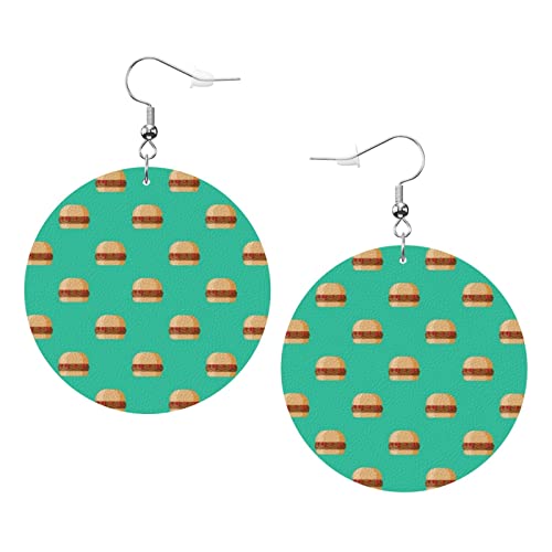 Burger auf grünem Hintergrund, runde Kunstleder-Ohrringe für Teenager-Mädchen und Frauen, Tropfen-Ohrringe, Geschenk von Ahdyr