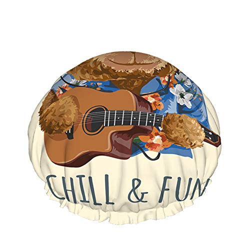 Chill And Fun Wiederverwendbare Duschhaube Cooler Bär mit Sonnenbrille, der Gitarre spielt, lustige Tier-Cartoon-Kunst, große Duschhaube, Dusch-Haarhaube, Badehaube, Haarabdeckung für Frauen, langes von Ahdyr