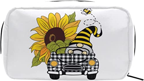 Cute GNOME Bee Sunflower Sunflower Bee GNOME Car Makeup Bag Portable Organizer Cosmetic Bag for Travel Makeup Case, Gifts, Daily Use Toiletry Bag for Girls Women von Ahdyr