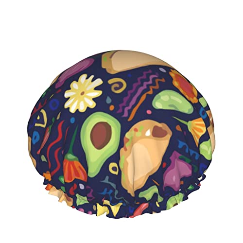 Damen wiederverwendbarer Haarhut mit Stretchsaum Avocado Taco Fiesta DoubleWaterproof Shower Cap Bath Cap von Ahdyr