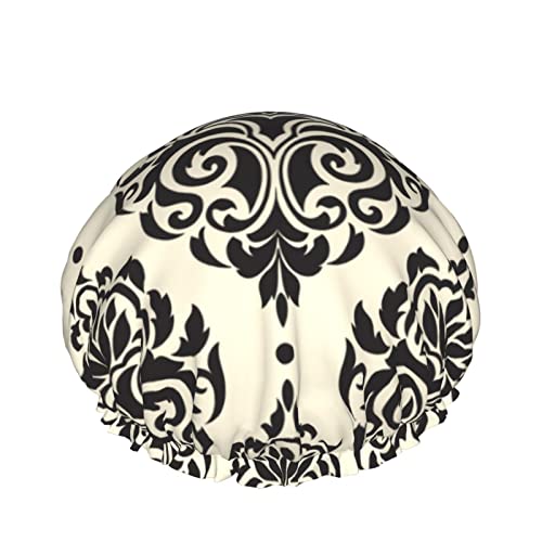 Damen wiederverwendbarer Haarhut mit Stretchsaum Damast Vintage Royal DoubleWaterproof Duschhaube Badekappe von Ahdyr