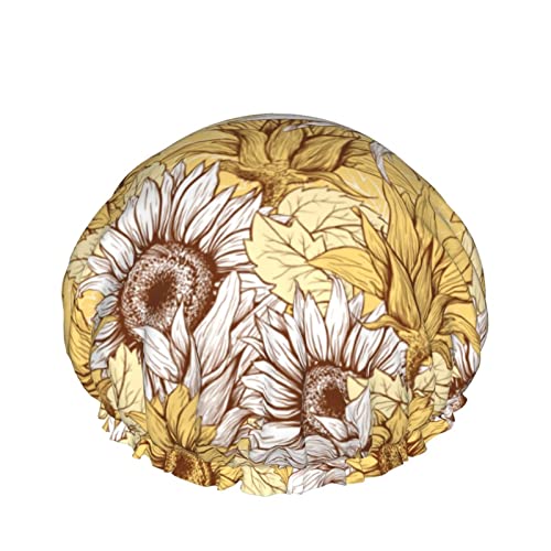 Damen wiederverwendbarer Haarhut mit Stretchsaum Sunflower Garden Vintage DoubleWaterproof Shower Cap Bath Cap von Ahdyr