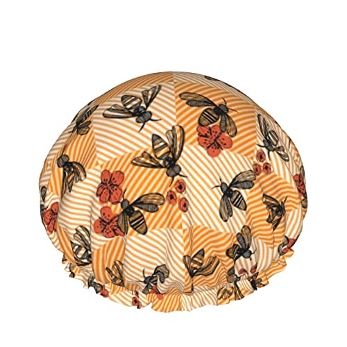 Damen wiederverwendbarer Stretch-Saum-Haarhut Honey Bee Plaid Tartan DoubleWaterproof Shower Cap Bath Cap von Ahdyr