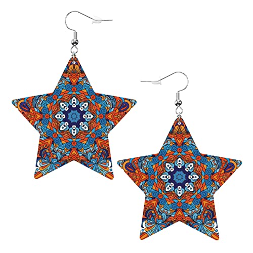 Dekorative ethnische Blumen-bunte Kunstleder-Sterne-Ohrringe für Teenager-Mädchen-Frauen-Tropfen-Ohrringe als Geschenk von Ahdyr