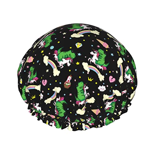 Dinosaurier-Einhorn-Duschkappen für Frauen, wasserdichte, wiederverwendbare Duschhaarkappen, Badekappen, Turban-Duschkappe für Mädchen von Ahdyr