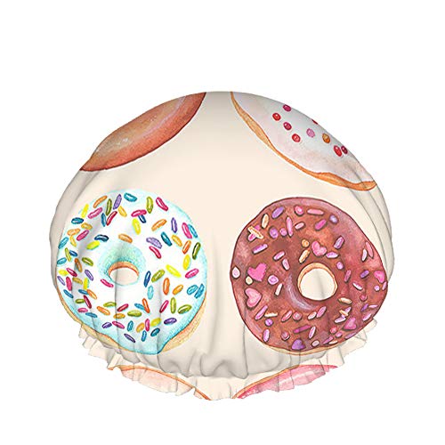 Donut Duschhaube Sweet Desert Food Chocolate Love Heart Cake Bunt Große Badekappen für Frauen Männer Mädchen Langes Haar Wasserdichte wiederverwendbare Hüte von Ahdyr