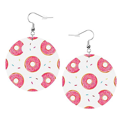 Donuts nahtloses Muster. Süße süße Lebensmittel-Baby-Hintergrund-Kunstleder-runde Ohrringe für Teenager-Mädchen-Frauen-Tropfen-Ohrringe-Geschenk von Ahdyr