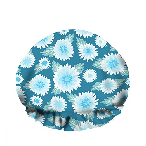 Doppelt wasserdichtBade-Duschhaube Beauty Blue Chrysanthemum Flowers Sea Flourish Leaf Stamen Wiederverwendbarer Mode-Duschhut für Frauen Beauty, BathHair Spa, Home Hotel Travel Use von Ahdyr