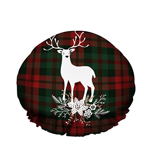 Doppelte wasserdichte Bade-Duschhaube Frohe Weihnachten Hirsch Tier Blume Blumenstrauß Blatt wiederverwendbare modische Duschhaube für Frauen Schönheit, BathHair Spa, Home Hotel Travel Use von Ahdyr