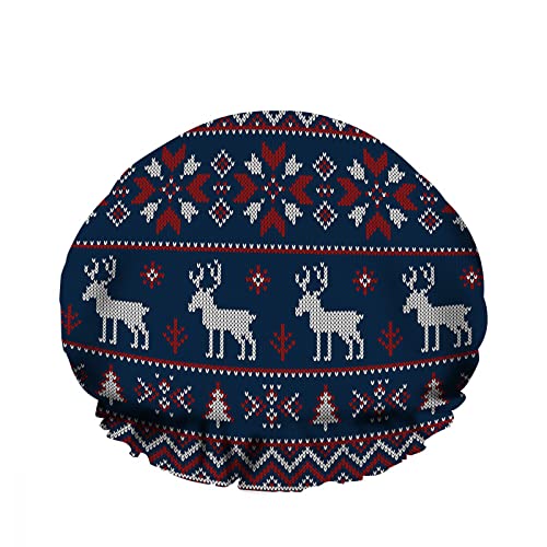 Doppelte wasserdichte Bade-Duschkappe Weihnachten Rentier Schnee Bäume Art Line Pixel Hirsch Wiederverwendbarer Mode-Duschhut für Frauen Schönheit, Badehaar Spa, Home Hotel Travel Use von Ahdyr