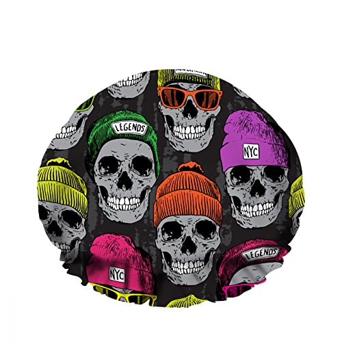 Doppelte wasserdichte Bade-Duschkappe Winter-Schädel-Barett-Dark Bone-Halloween-Aquarell-Hut Wiederverwendbarer Mode-Duschhut für Frauen Beauty, BathHair Spa, Home Hotel Travel Use von Ahdyr