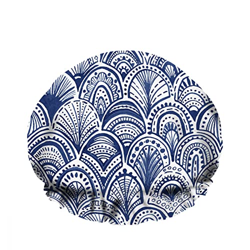 Doppelte wasserdichte Duschhaube Blatt Palme blaue Linie Punkt Kreis Spitze Streifen wiederverwendbare modische Duschhaube für Frauen Schönheit, BathHair Spa, Home Hotel Travel Use von Ahdyr