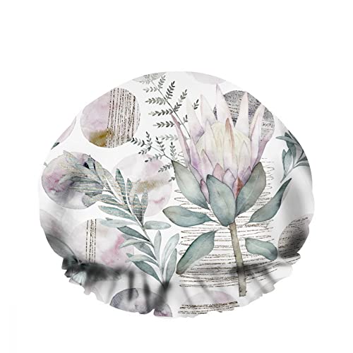 Doppelte wasserdichte Duschhaube mit Zweigen, rosa, schöne Blumen, Pflanze, Blatt, Kreis, Rose, wiederverwendbar, modischer Duschhut für Frauen, Schönheit, Badehaar, Spa, Zuhause, Hotel, Reisen von Ahdyr