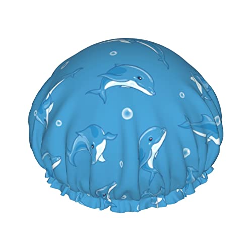 Duschhaube Delphin wiederverwendbare Badehauben für Frauen langes Haar doppelschichtig wasserdichter Badeduschhut Haarschutz für Mädchen Frauen 1 Packung von Ahdyr