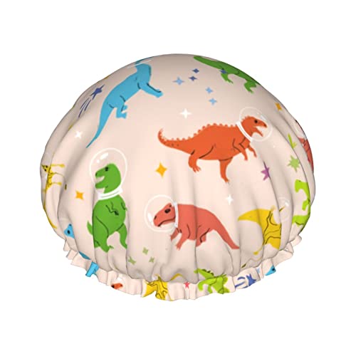 Duschhaube Dinosaurier wiederverwendbare Badehauben für Frauen langes Haar, doppelschichtiger wasserdichter Badeduschhut Haarschutz für Kinder Mädchen Frauen, 1 Packung von Ahdyr