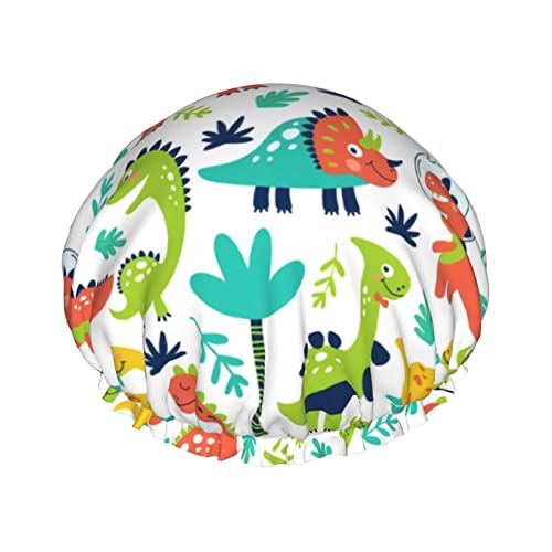 Duschhaube Dinosaurier wiederverwendbare Badehauben für Frauen langes Haar, doppelschichtiger wasserdichter Badeduschhut Haarschutz für Kinder Mädchen Frauen, 1 Packung von Ahdyr