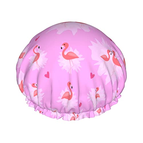 Duschhaube Flamingo wiederverwendbare Badehauben für Frauen langes Haar doppelschichtig wasserdichter Badeduschhut Haarschutz für Mädchen Frauen 1 Packung von Ahdyr