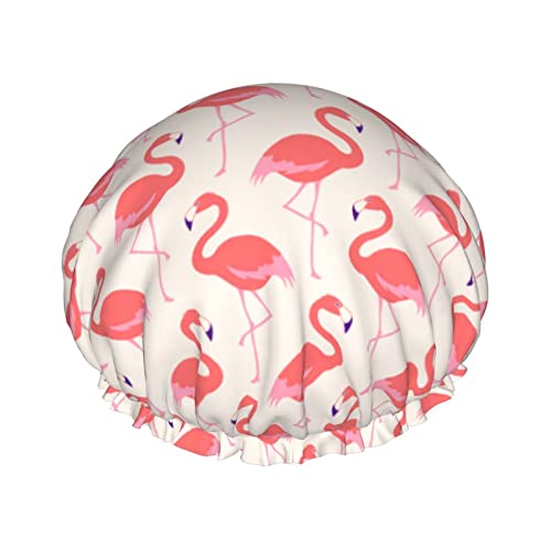 Duschhaube Flamingo wiederverwendbare Badehauben für Frauen langes Haar doppelschichtig wasserdichter Badeduschhut Haarschutz für Mädchen Frauen 1 Packung von Ahdyr
