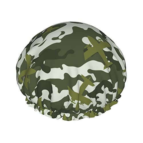 Duschhaube Flugzeug Camouflage Print Badekappen Wasserdichte Haarkappe Doppelschicht Leichte Duschhauben Für Frauen Männer Kinder Teenager von Ahdyr