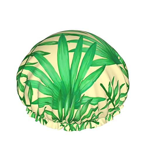 Duschhaube Grüne Pflanze Palmblätter Badekappen Wasserdichte Haarkappe Doppelschicht Leichte Duschkappen Für Frauen Männer Kinder Teenager von Ahdyr