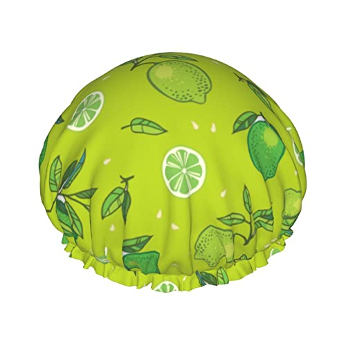 Duschhaube Grüne Zitrone Wiederverwendbare Badehauben für Frauen Langes Haar, Doppellagiger Wasserdichter Badeduschhut Haarschutz Für Kinder Mädchen Frauen, 1 Packung von Ahdyr