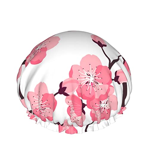 Duschhaube Sakura Tree Pink Bath Caps Wasserdichte Haarkappe Double Layer Leichte Duschhauben für Damen Herren Kinder Teens von Ahdyr