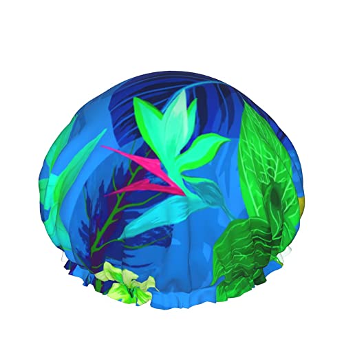 Duschhaube Tropical Banana Leaf Psychedelic Exotic Bath Caps Wasserdichte Haarkappe Doppelschicht Leichte Duschhauben Für Frauen Männer Kinder Teenager von Ahdyr