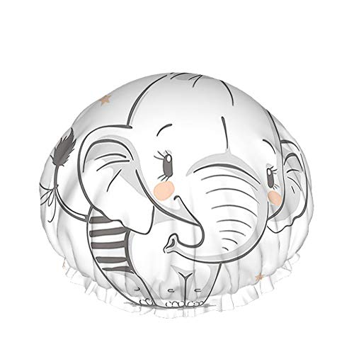 Elefant Duschhaube niedliche Tier Elefanten mit Liebe Herz Ballon Wolke Sterne große Badekappen für Damen Herren Mädchen langes Haar wasserdicht wiederverwendbare Hüte rosa weiß von Ahdyr