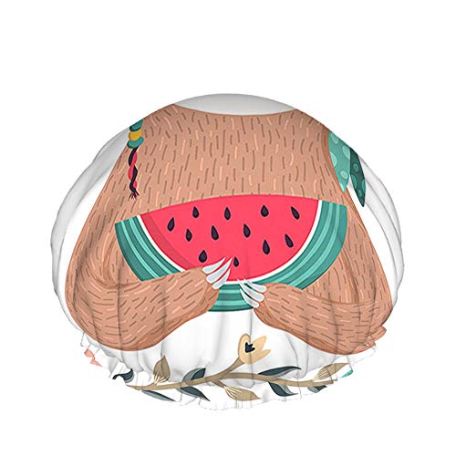 Faultier-Duschkappe, süßes Hipster-Tier-Faultier, das Wassermelone isst, mit Brille, Blume, Blatt, große Badekappen für Damen, Herren, Mädchen, langes Haar, wasserdicht, wiederverwendbare Hüte Faultier-Duschkappe, süßes Hipster-Tier-Faultier, das Wassermelone isst, mit Brille, Blume, Blatt, große Badekappen für Damen, Herren, Mädchen, langes Haar, wasserdicht, wiederverwendbare Hüte von Ahdyr