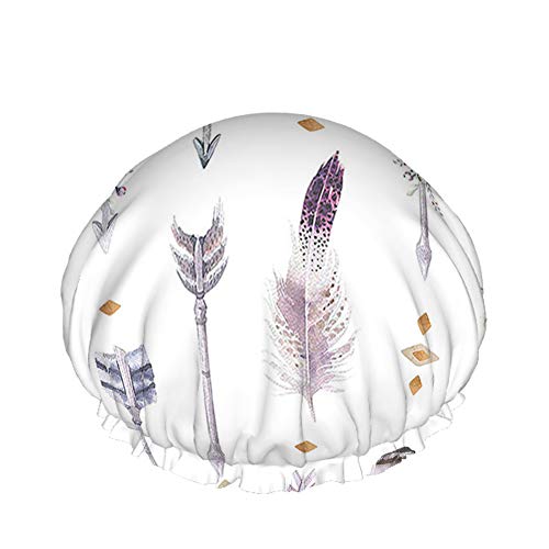 Feder-Duschhaube Aquarell Boho Federn Pfeile Tribal Bohemian Skull Flower Große Badekappen für Frauen Männer Mädchen Langes Haar Wasserdichte wiederverwendbare Hüte von Ahdyr