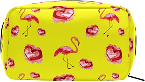 Flamingo-Herz-Aquarell-Make-up-Tasche, tragbare Organizer-Kosmetiktasche für Reisen, Make-up-Tasche, Geschenke, Kulturbeutel für den täglichen Gebrauch für Mädchen und Frauen von Ahdyr