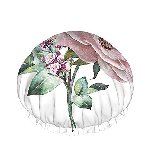 Florale Duschhaube Aquarell Blume Rosa Rosen Knospe Blatt für Hochzeit Valentinstag Große Badekappen für Frauen Männer Mädchen Langes Haar Wasserdichte wiederverwendbare Hüte von Ahdyr