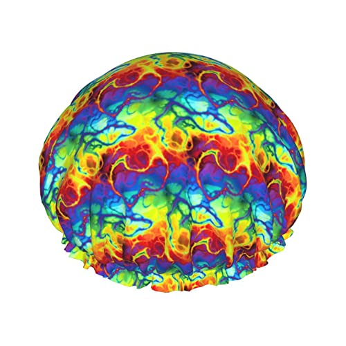 Fractal Coloful Fire Duschhauben für Frauen, wasserdichte wiederverwendbare Duschhaarhauben Badekappen Turban Duschhaube für Mädchen von Ahdyr