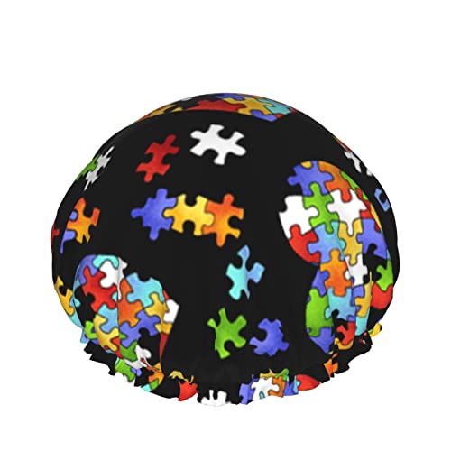 Frauen Wiederverwendbarer Haarhut mit Stretchsaum Autismusbewusstsein Puzzleteile Herz DoubleWaterproof Duschhaube Badekappe von Ahdyr